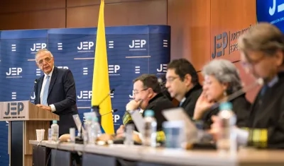 El ministro Iván Velásquez en audiencia pública de medidas cautelares de la JEP sobre el sector defensa.