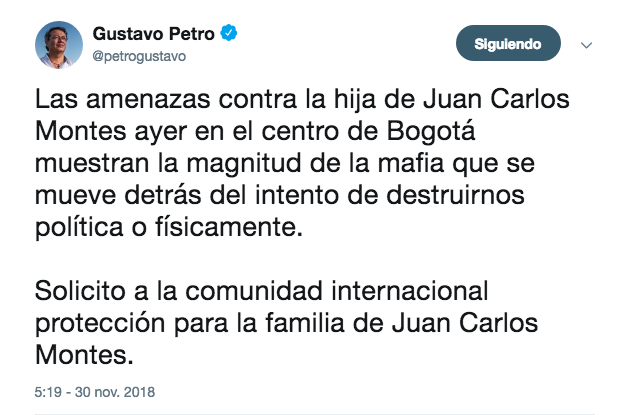 El tweet de Gustavo Petro.