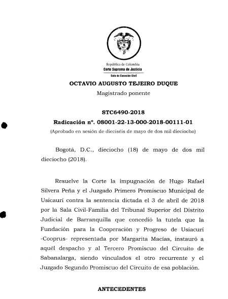 Impugnación de la tutela presentada por Hugo Silvera.