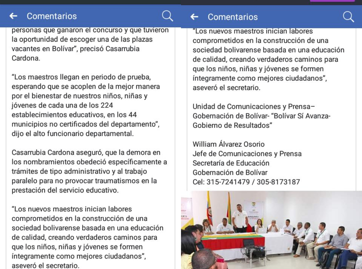 Segunda parte del comunicado emitido por funcionarios de la Secretaría de Educación de Bolívar.