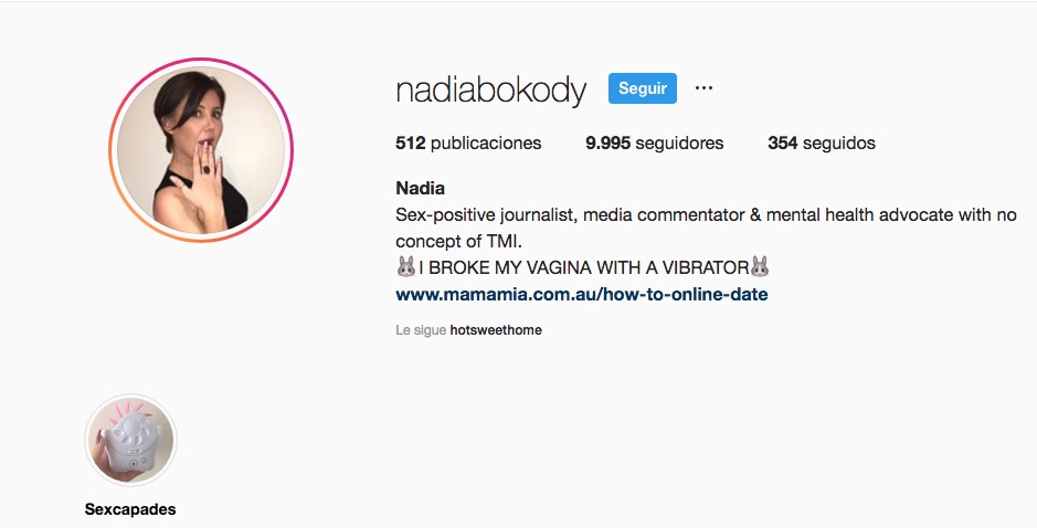 Nadia Bokody revelando su situación en Instagram.