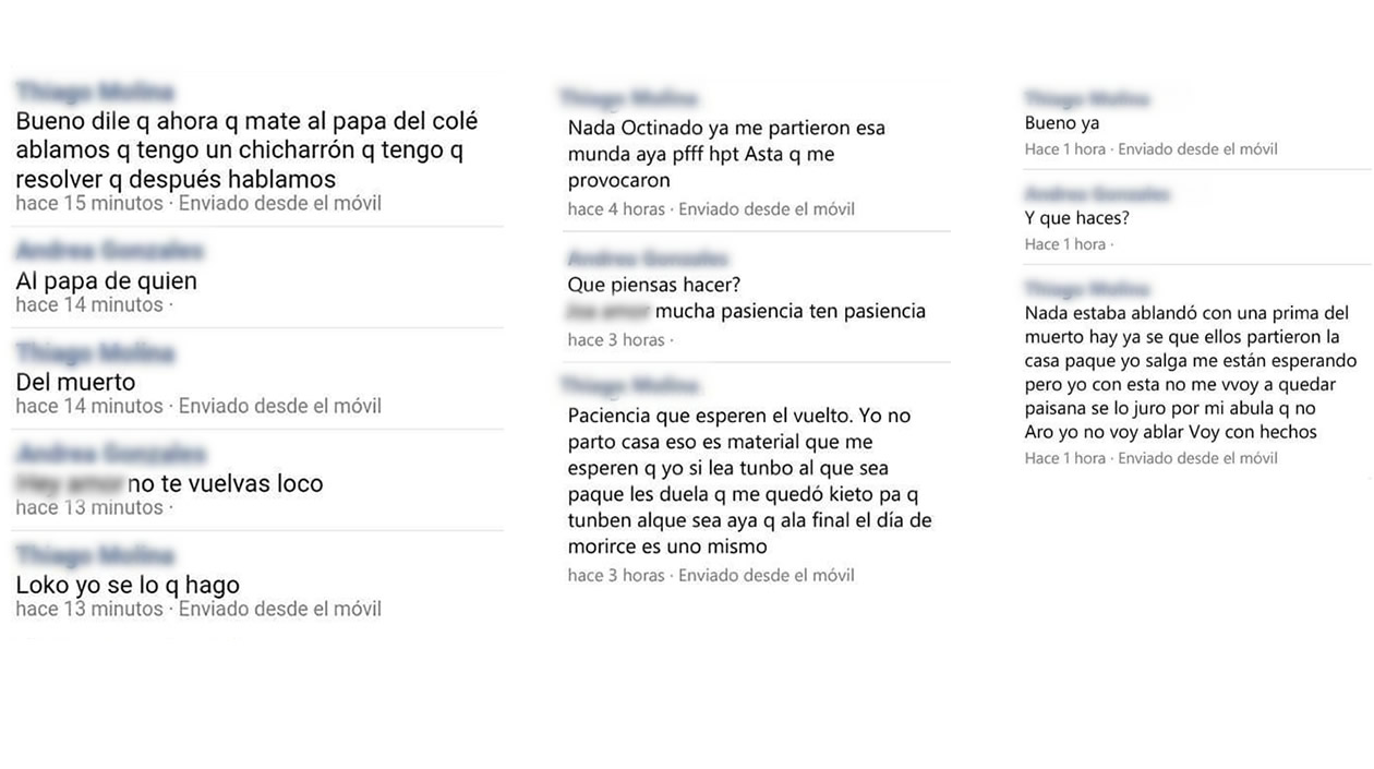 Algunas de las conversaciones interceptadas por las autoridades en Facebook.