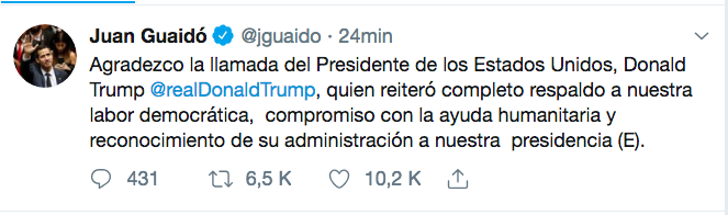 Tuit de Juan Guaidó.