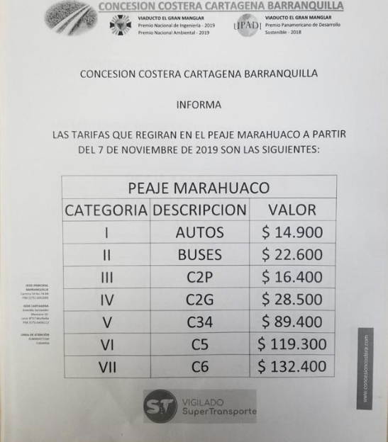 Las nuevas tarifas en el peaje Marahuaco.