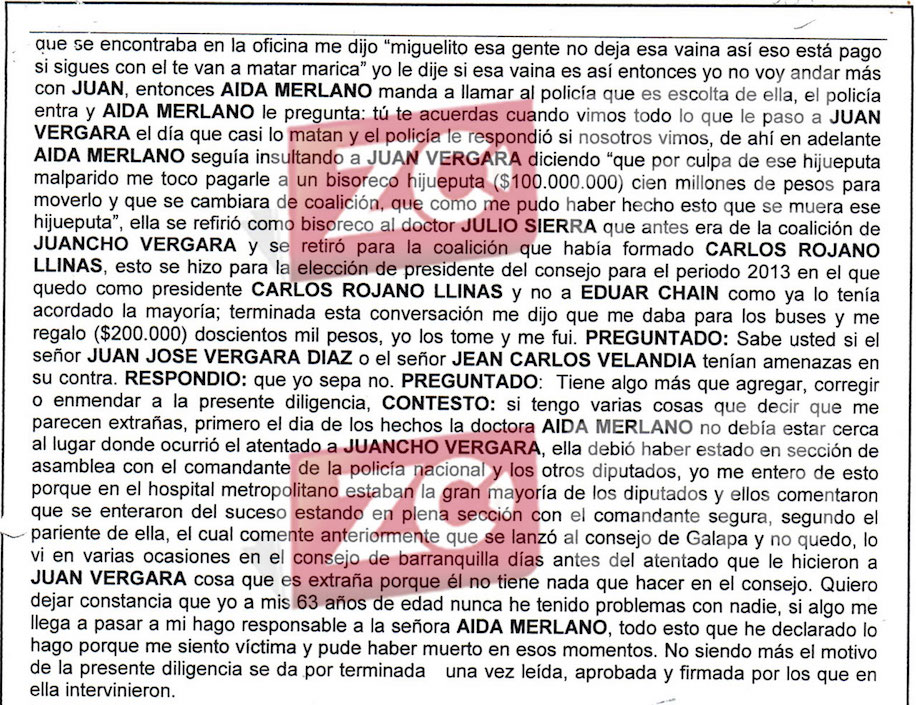 Testimonio de Miguel Guerrero sobre pago de $ 100 millones para mover coalición en el Concejo de Barranquilla.