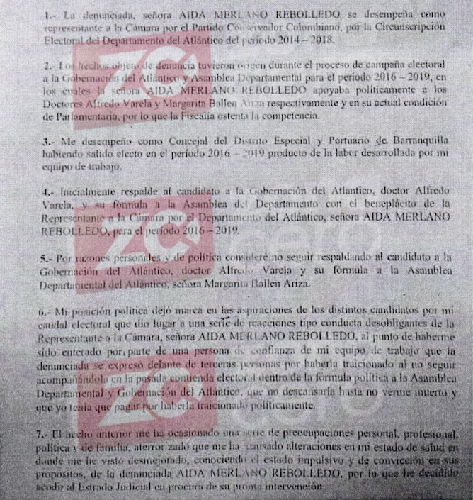 Denuncia del Concejal Juan José Vergara ante la Fiscalía General de la Nación.