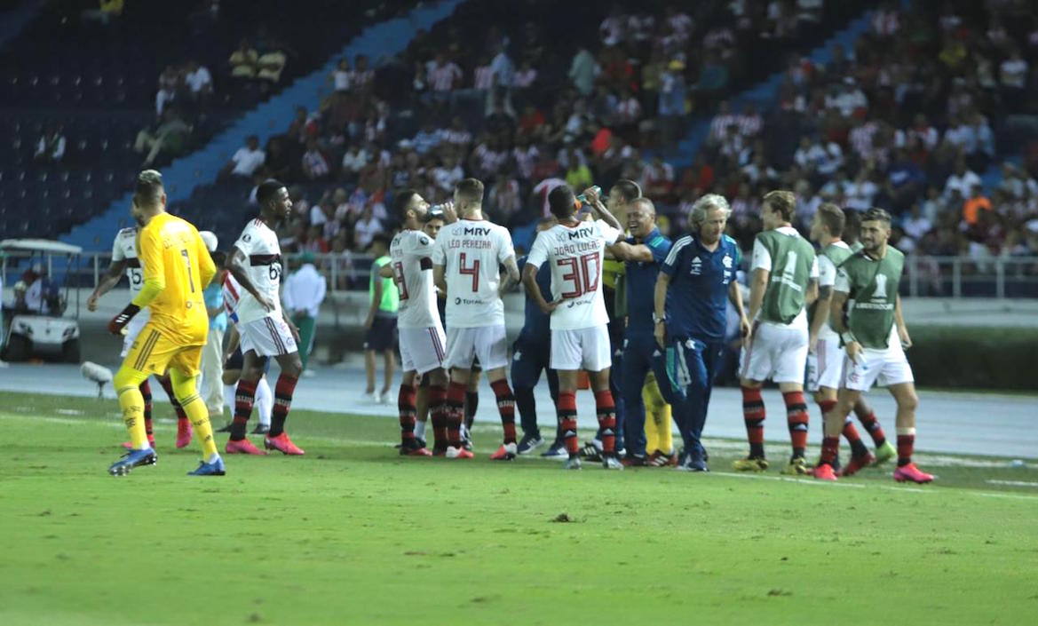 Jugadores del Flamengo celebrando el segundo gol.