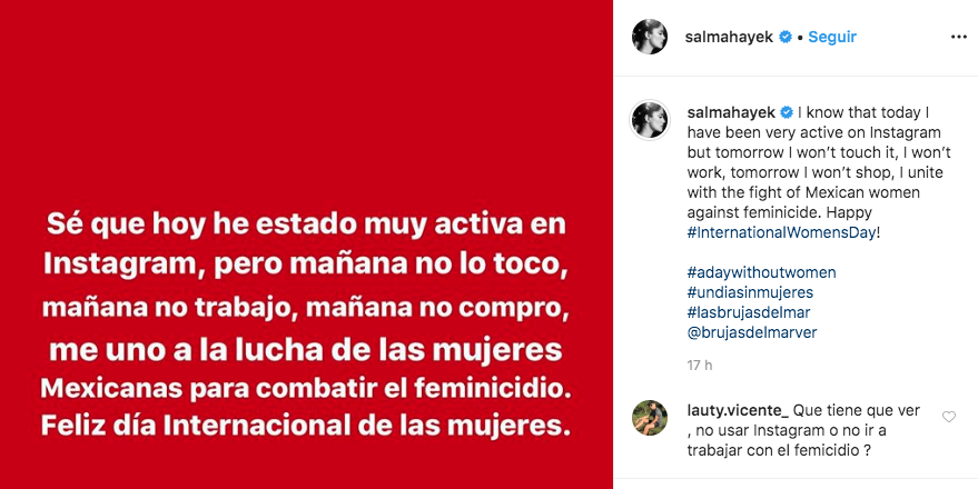 Mensaje de respaldo de la actriz mexicana Salma Hayek.