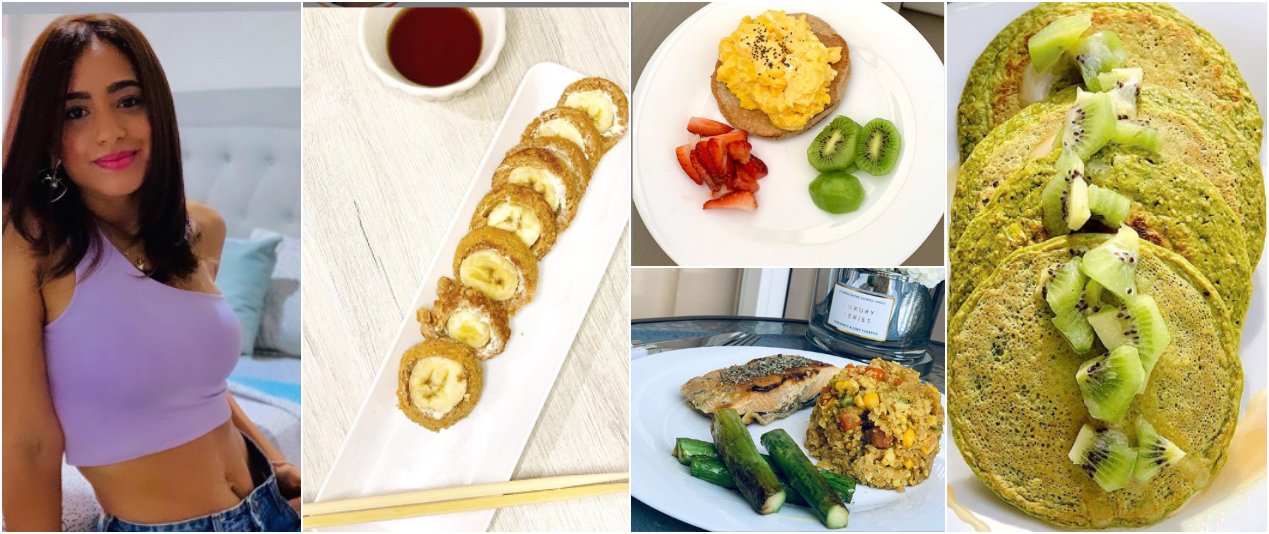 Helen Pérez Hernández y algunos de las comidas saludables publicadas en Instagram.