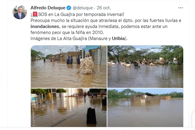 El senador Alfredo Deluque compartió imágenes de la emergencia en Uribia.