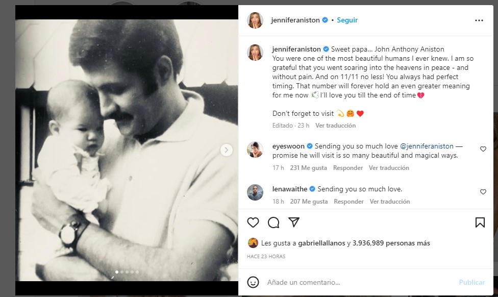 La publicación de Jennifer Aniston en Instagram