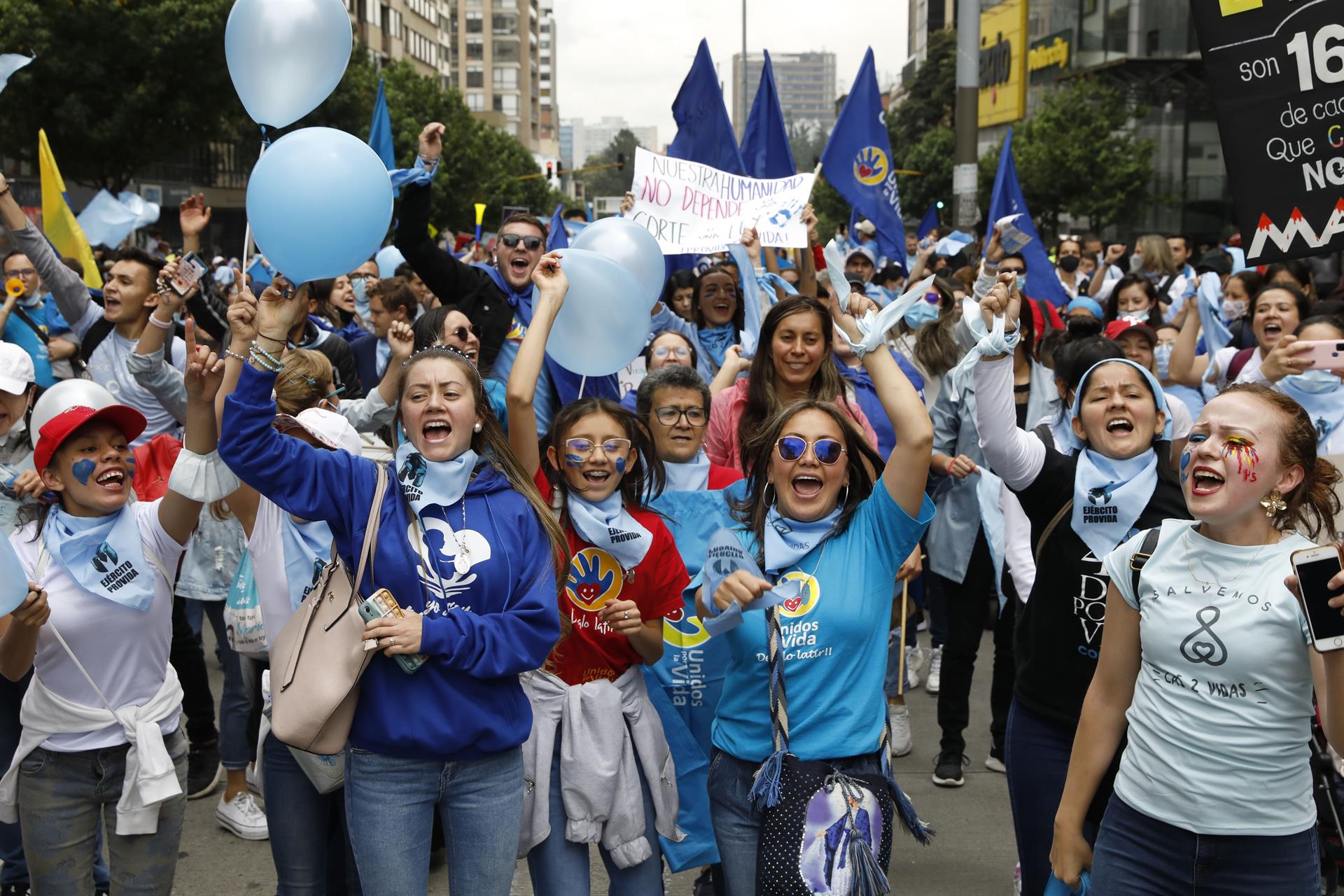 Momentos de la marcha provida en Bogotá. 