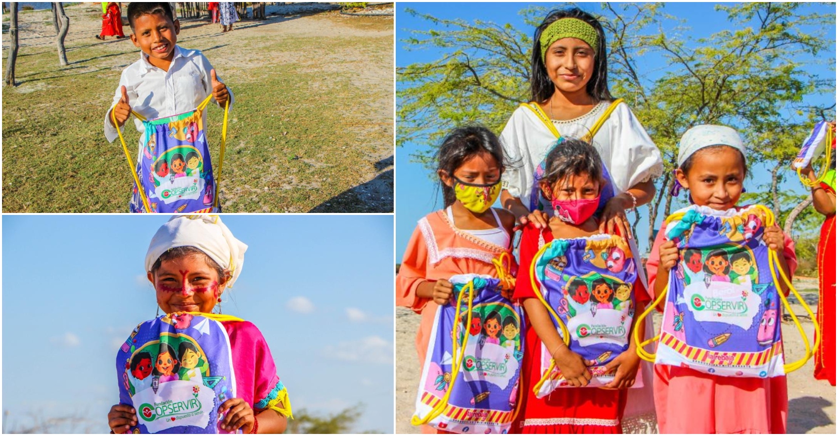 Las caras felices de los niños de las comunidades indígenas de La Guajira, tras recibir los útiles escolares.