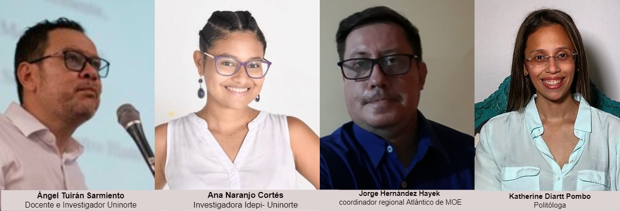 Los analistas del estudio denominado “Factores de riesgo electoral Barranquilla elecciones 2022”, el coordinador de la MOE en Atlántico y la politólogoa Katty Diartt.