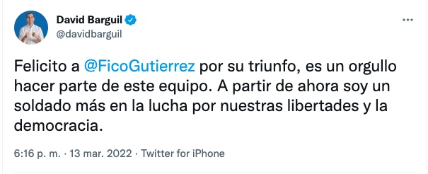 Trino de David Barguil felicitando a Fico Gutiérrez.