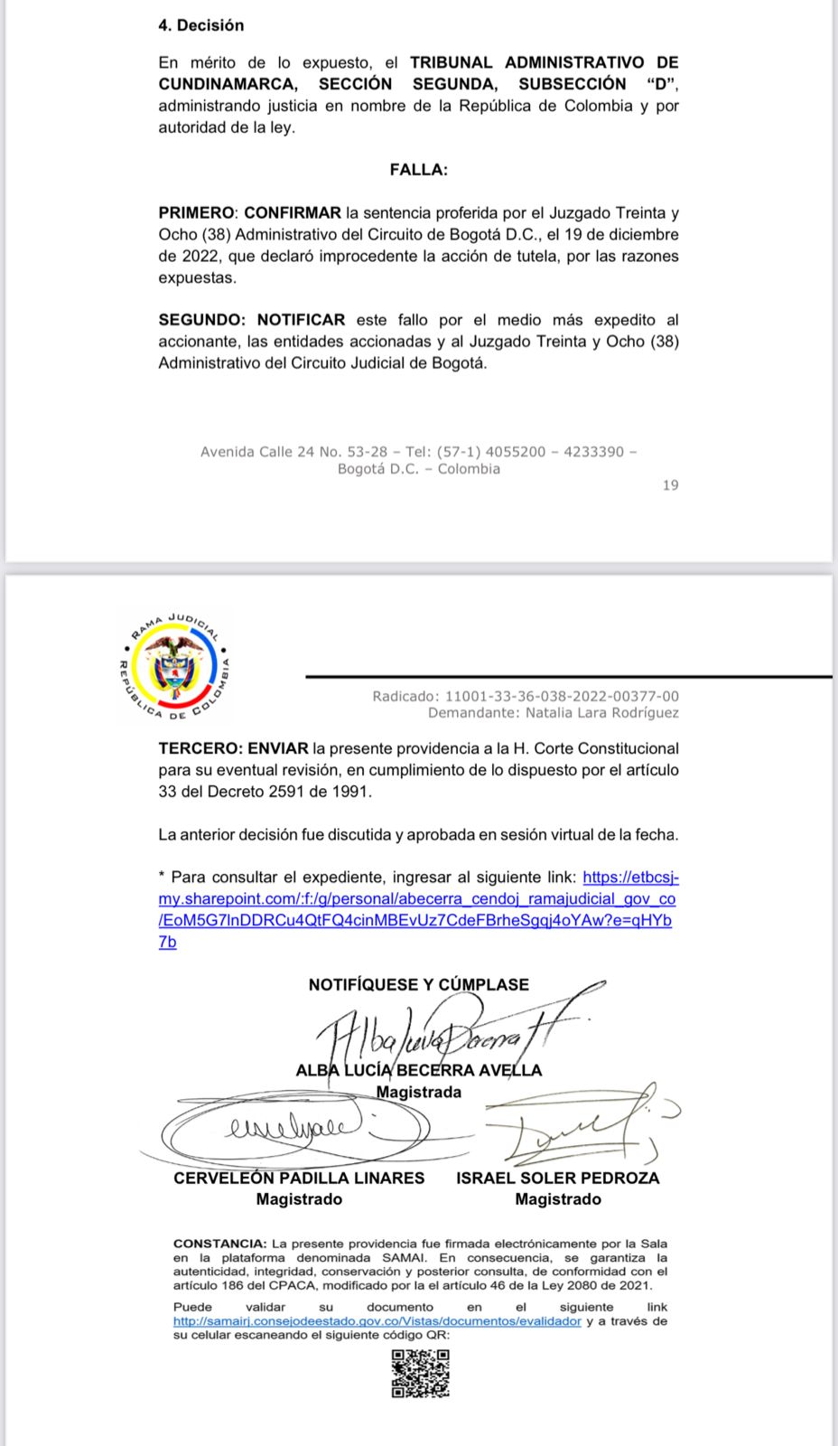 Fallo del Tribunal Administrativo de Cundinamarca.