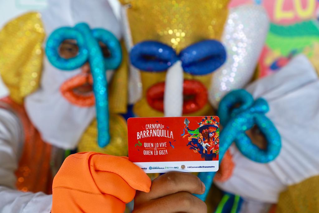 Tarjeta de Transmetro alusiva al Carnaval de Barranquilla.