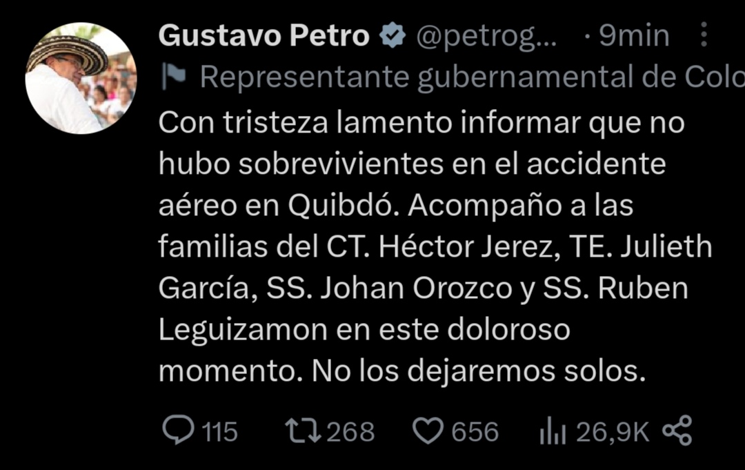 Twitter del Presidente Gustavo Petro. 