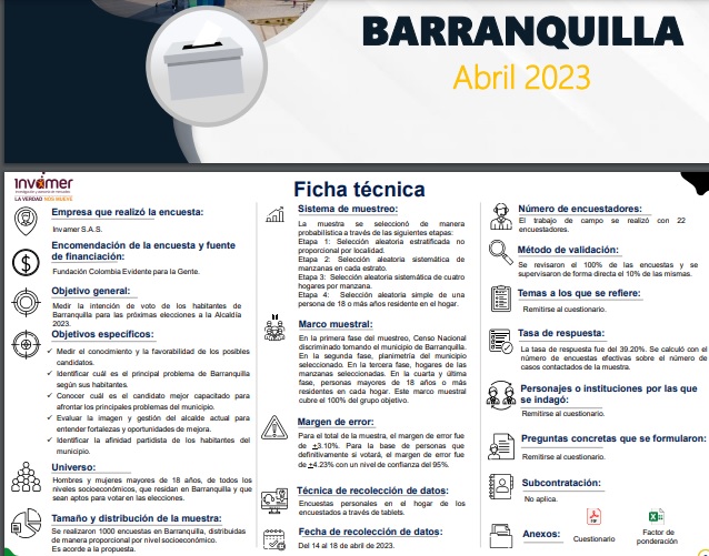 Ficha técnica de la encuesta de Invamer aplicada en Barranquilla