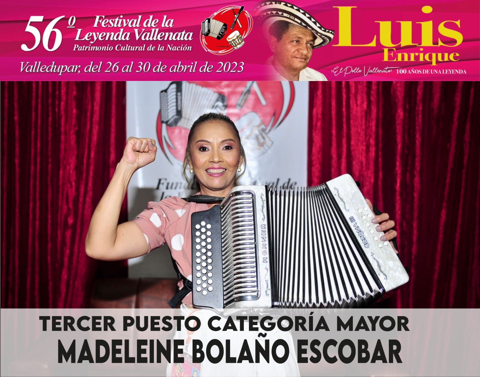 Madeleine Bolaño, tercer lugar en la competencia Reina Vallenata 2023.