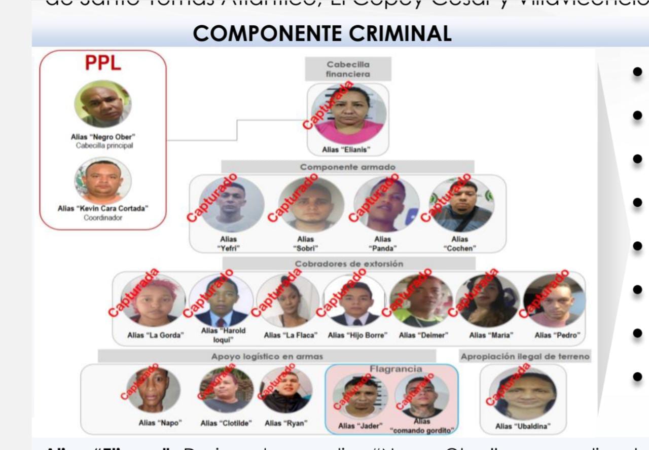 El organigrama de 'Los Rastrojos-Costeños', con los capturados y notificados.