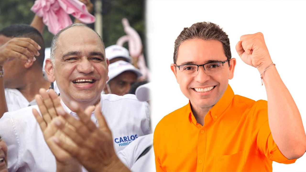 El candidato a la Alcaldía de Santa Marta, Carlos Pinedo y el candidato a la Gobernación del Magdalena, Rafael Martínez.