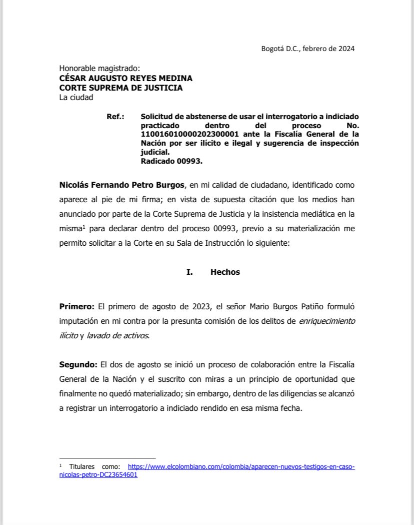 Solicitud de Nicolás Petro a la Corte Suprema.