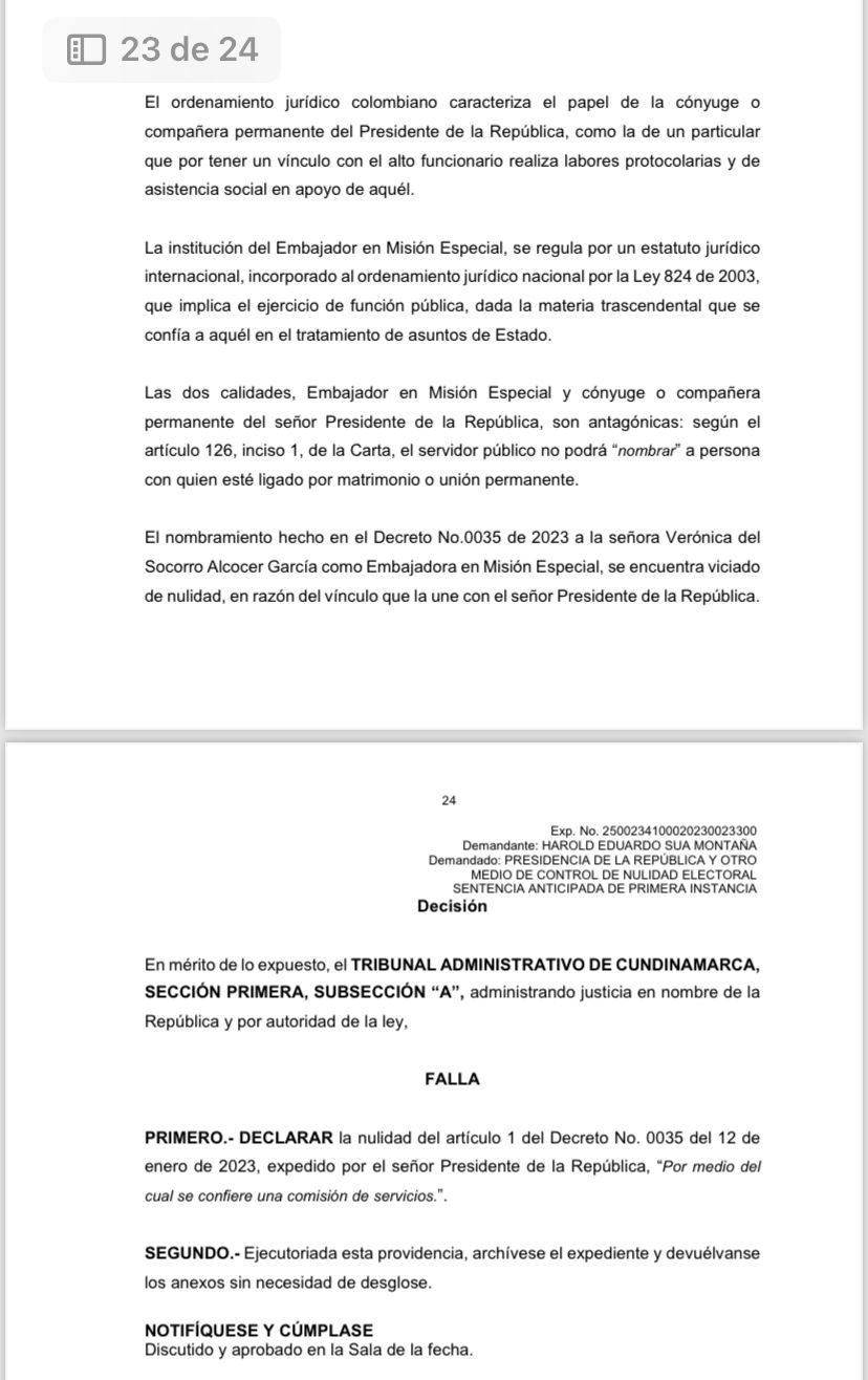 El fallo del Tribunal Administrativo de Cundinamarca.