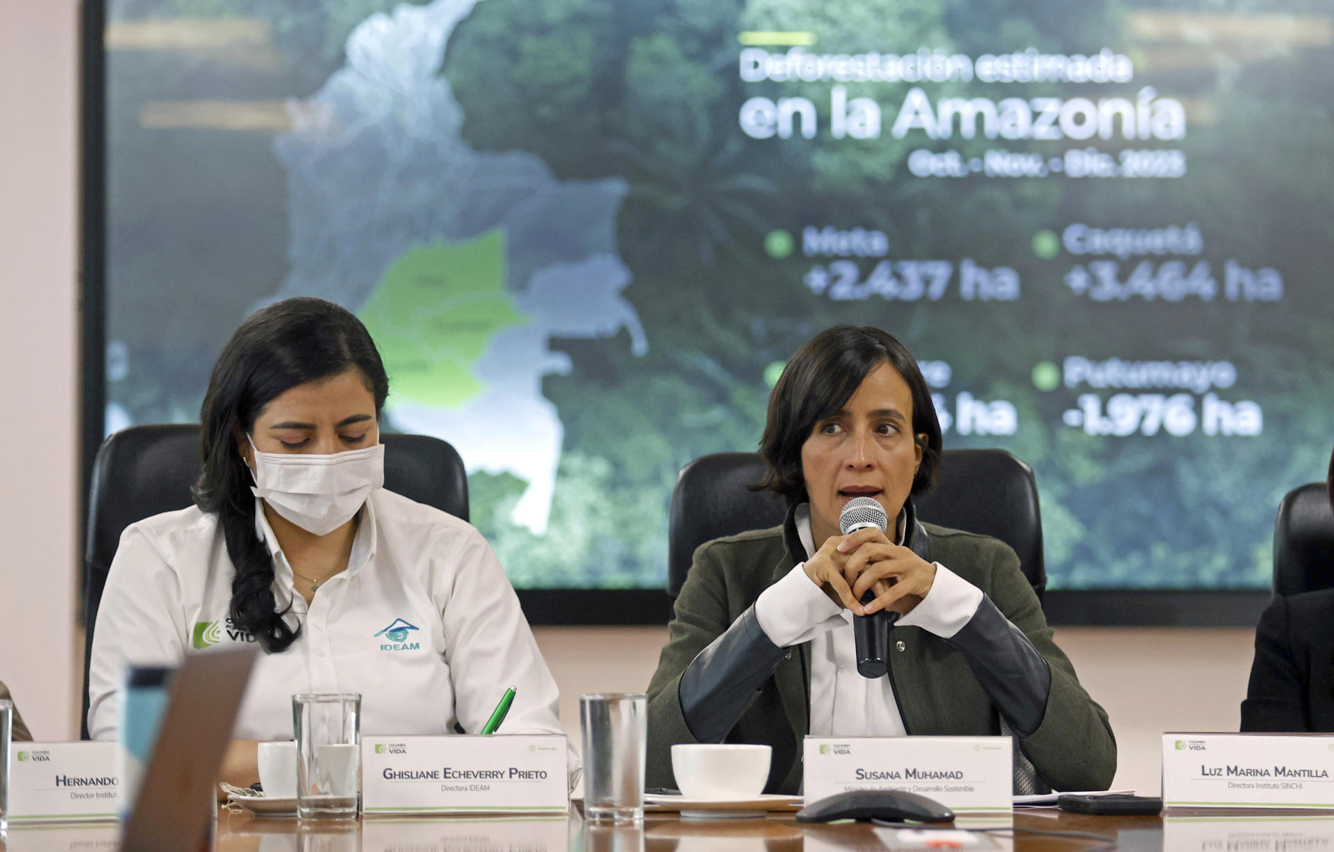 La directora del Ideam, Ghisliane Echeverry Prieto y la ministra de Ambiente, Susana Muhamad.