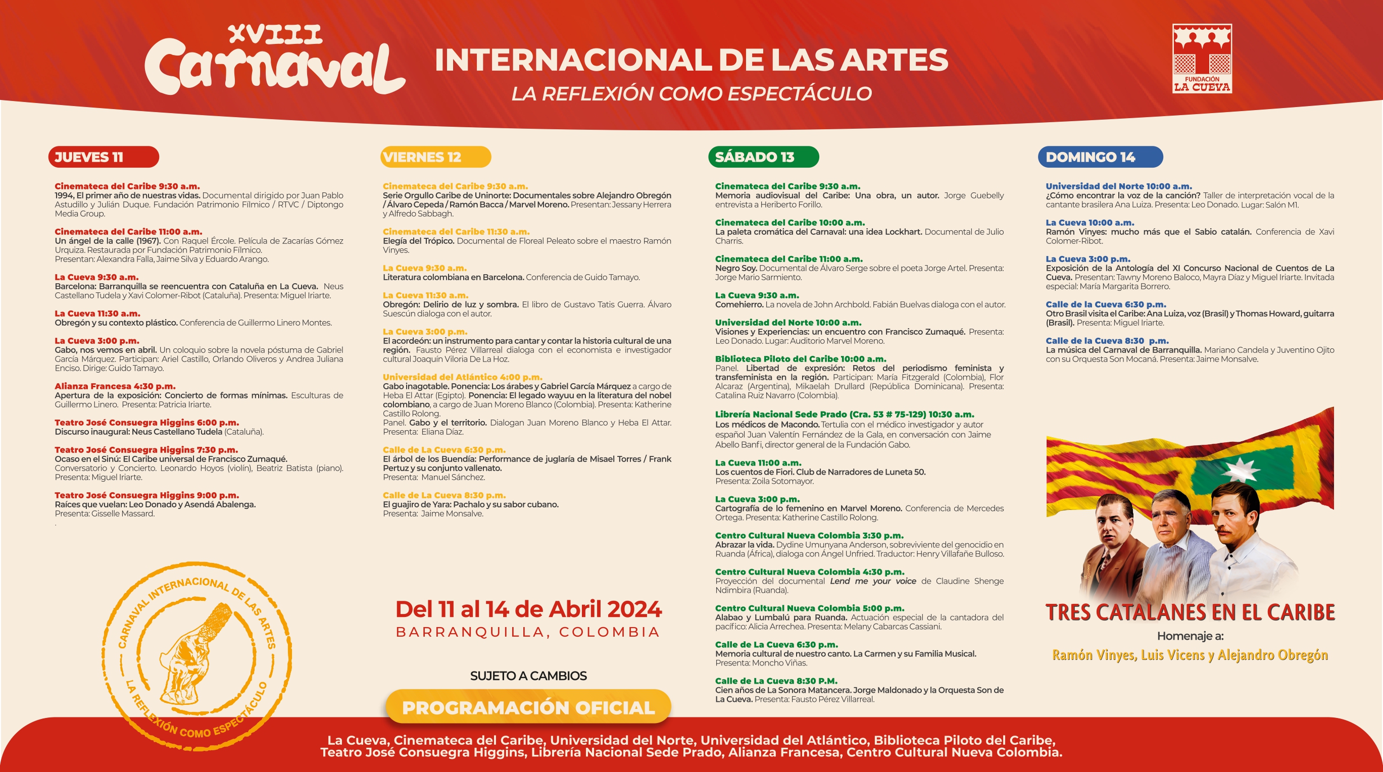 Programación del Carnaval Internacional de las Artes.