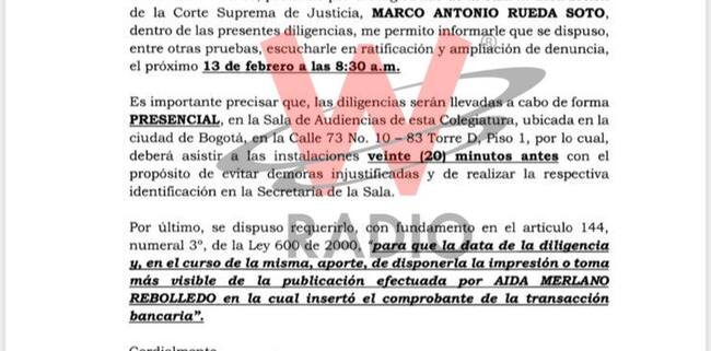 La citación del magistrado Marco Antonio Rueda Soto el pasado 13 de febrero