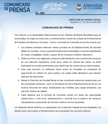 El comunicado de la Armada de Colombia