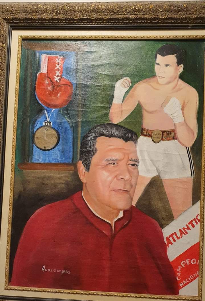 Castañeda en un cuadro pintado por el boxeador Leonardo Aguaslimpias. 