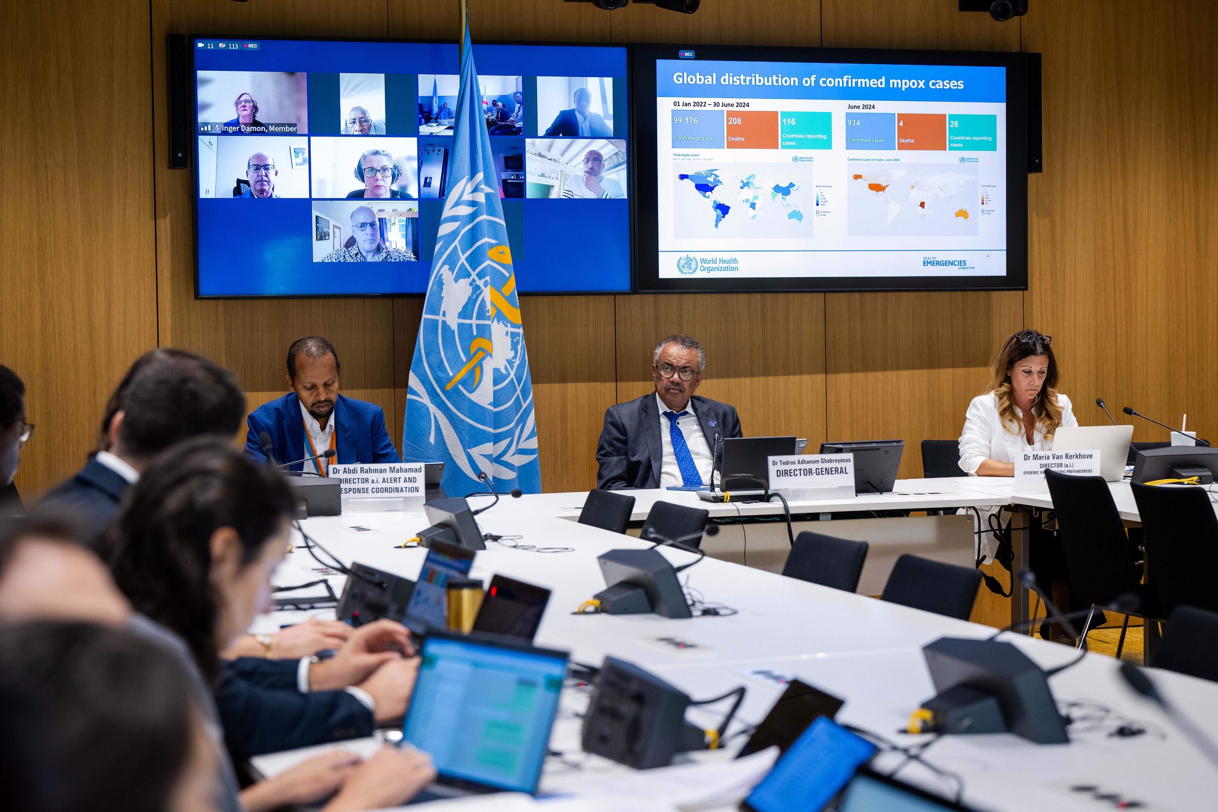 El director general de la OMS, Tedros Adhanom Ghebreyesus, en reunión de la entidad.