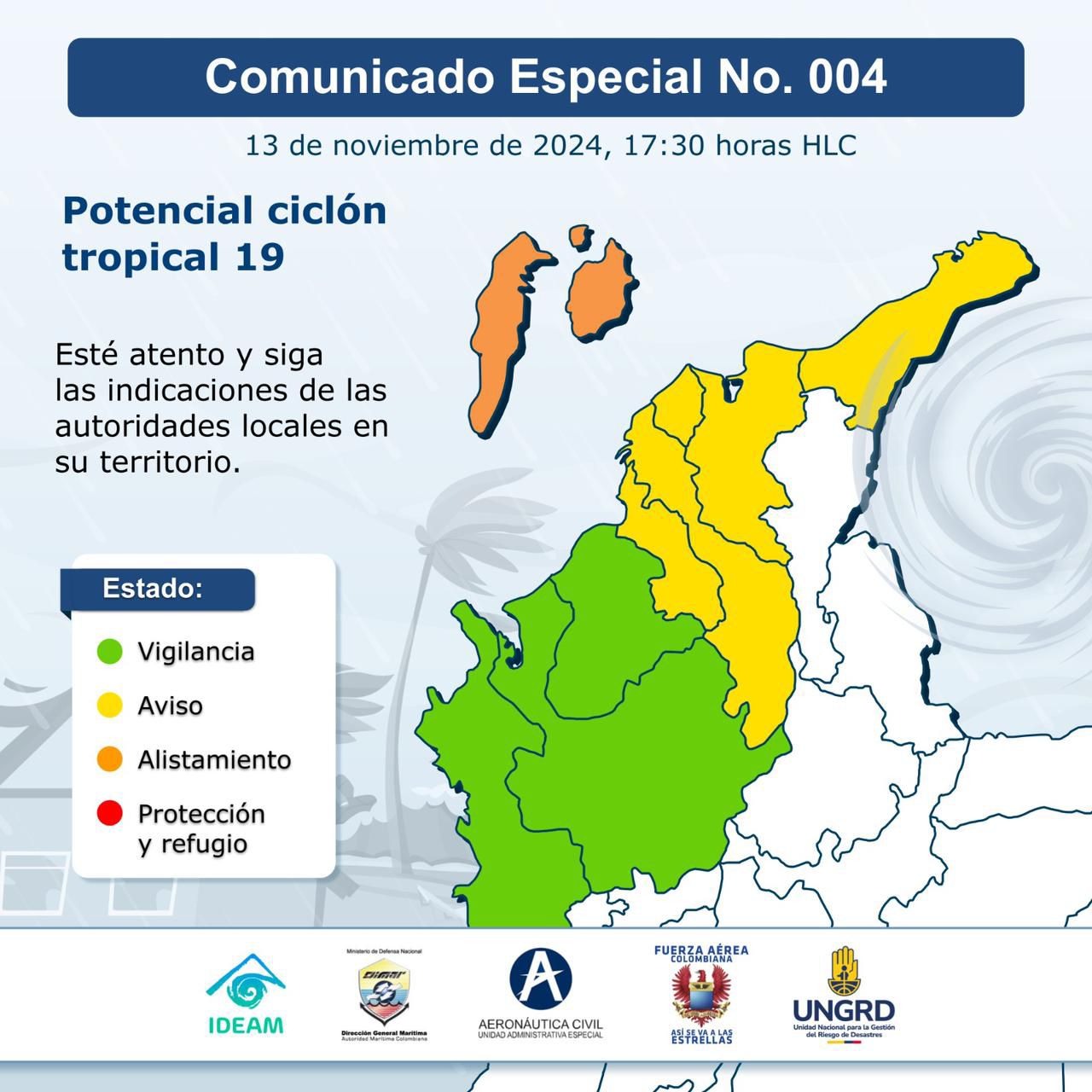 Fase de la emergencia en los diferentes departamentos de la Región Caribe. 