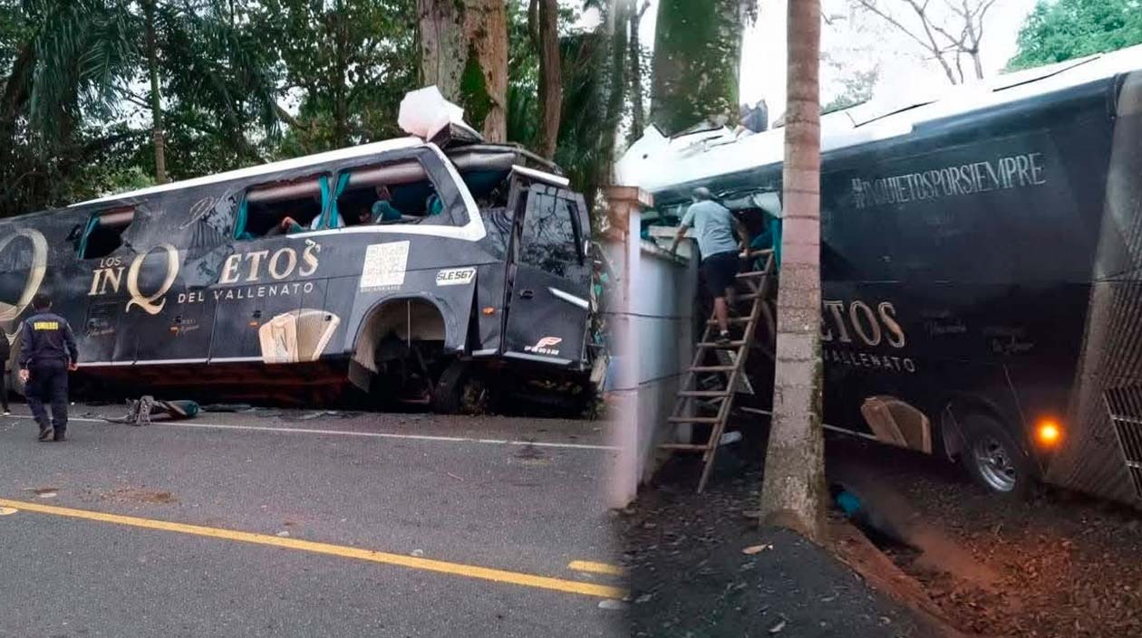 Accidente del bus de 'Los inquietos del vallenato'. 