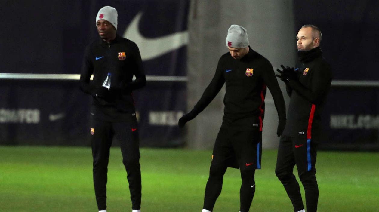 Andrés Iniesta en un entrenamiento con el Barcelona. 