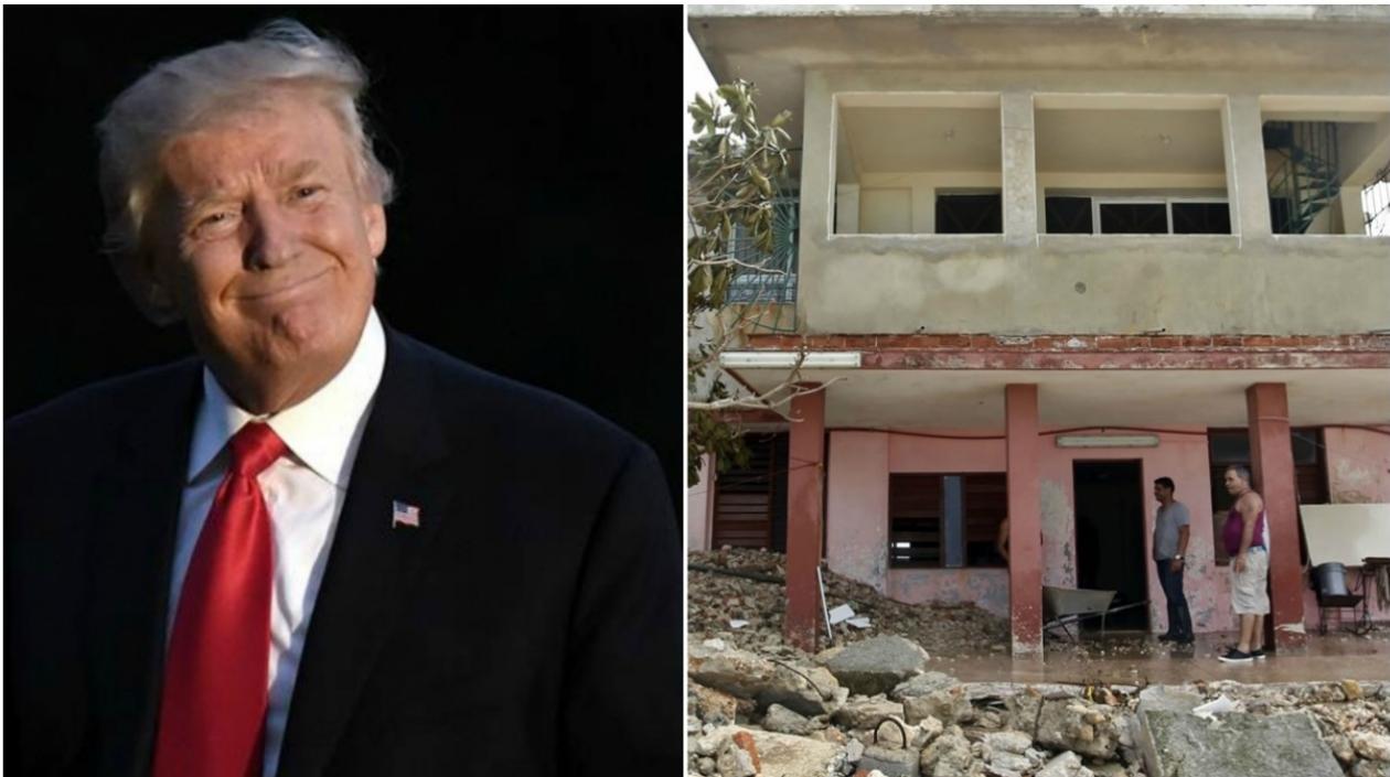 Donald Trump e imagen del desastre que provocó el huracán Irma.