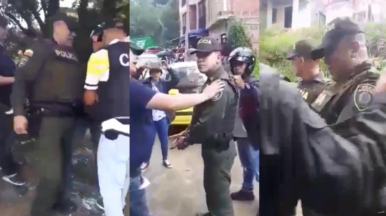 Policías capturados en Medellín. 