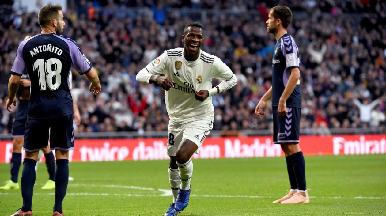 Vinicius celebra tras el primer tanto del Real Madrid. 