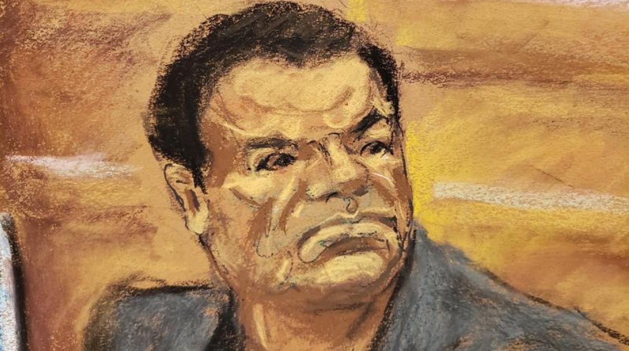 Reproducción fotográfica de un dibujo donde aparece el narcotraficante mexicano Joaquín "El Chapo" Guzmán.