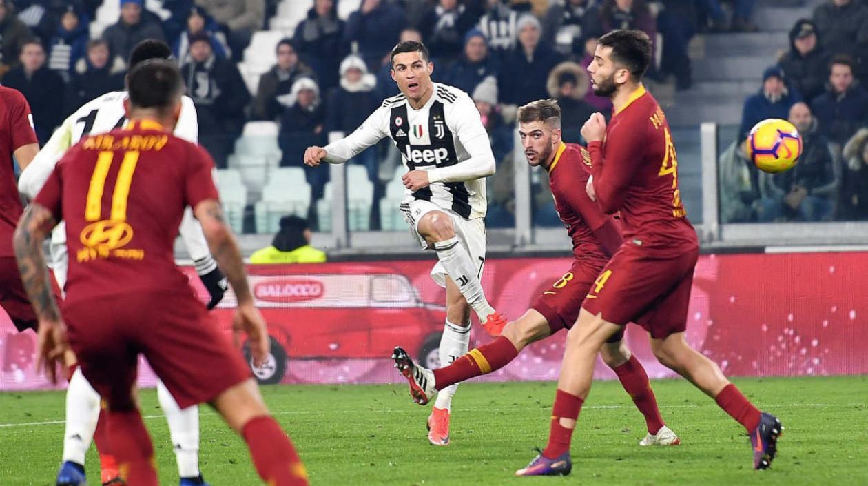 Cristiano Ronaldo en el partido entre Juventus y Roma. 