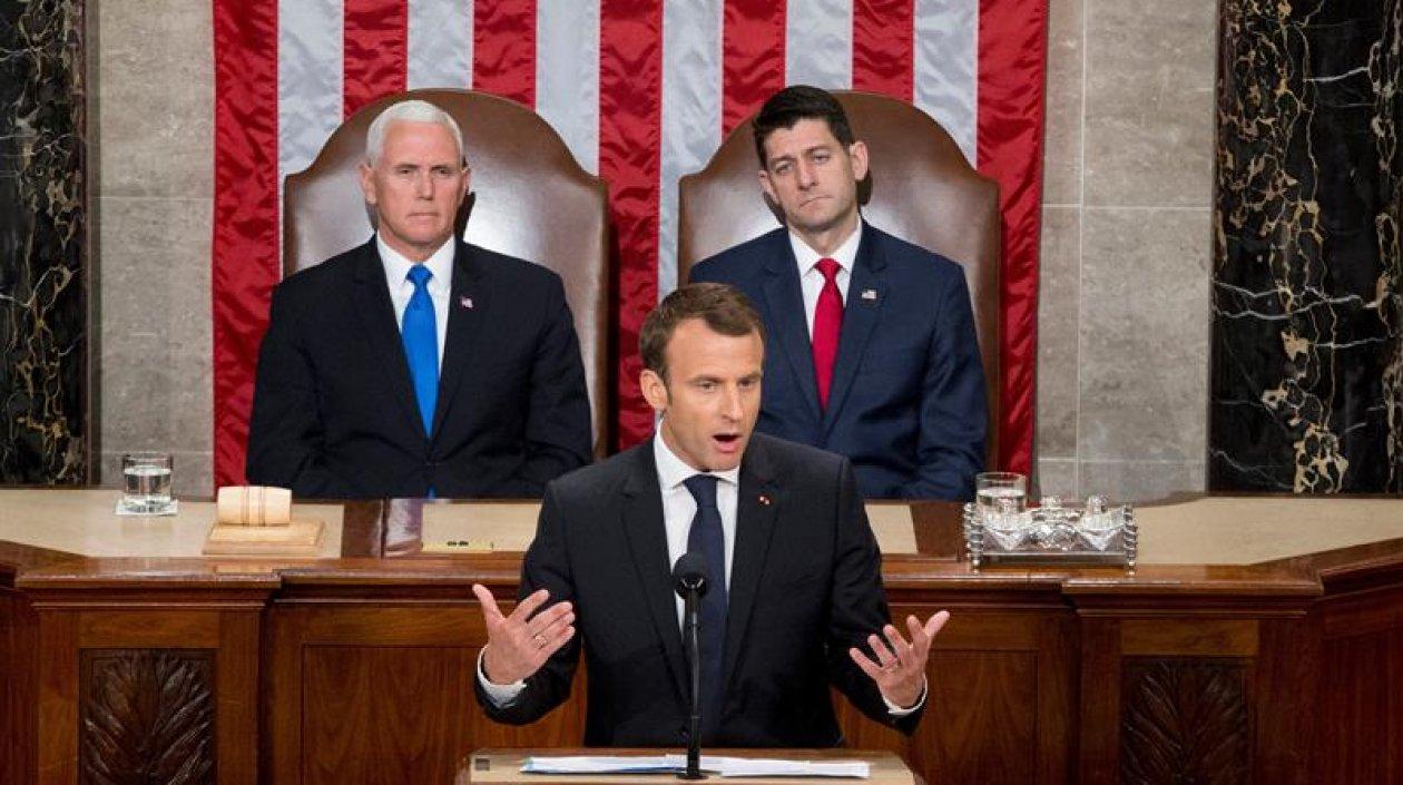 El presidente galo, Emmanuel Macron, ofrece un discurso ante el Congreso de los Estados Unidos en Washington, Estados Unidos.