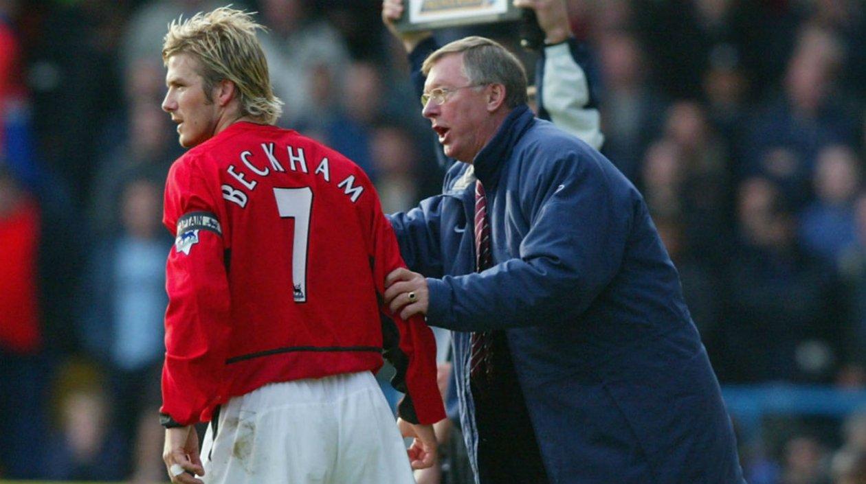 David Beckham cuando era dirigido por sir Alex Ferguson. 