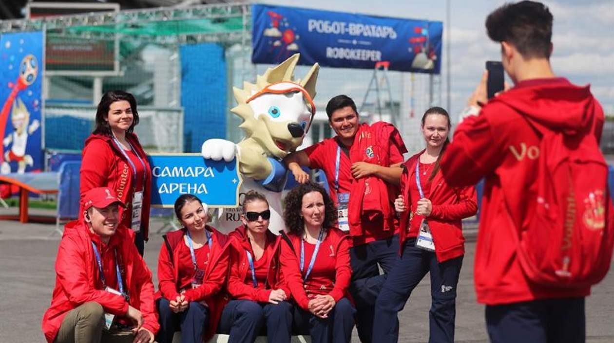 Voluntarios durante el Mundial Rusia 2018.