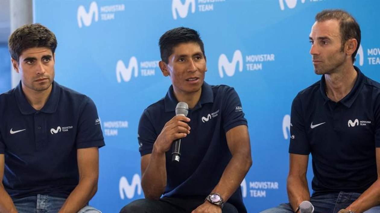 Los ciclistas Mikel Landa, Nairo Quintana y Alejandro Valverde.