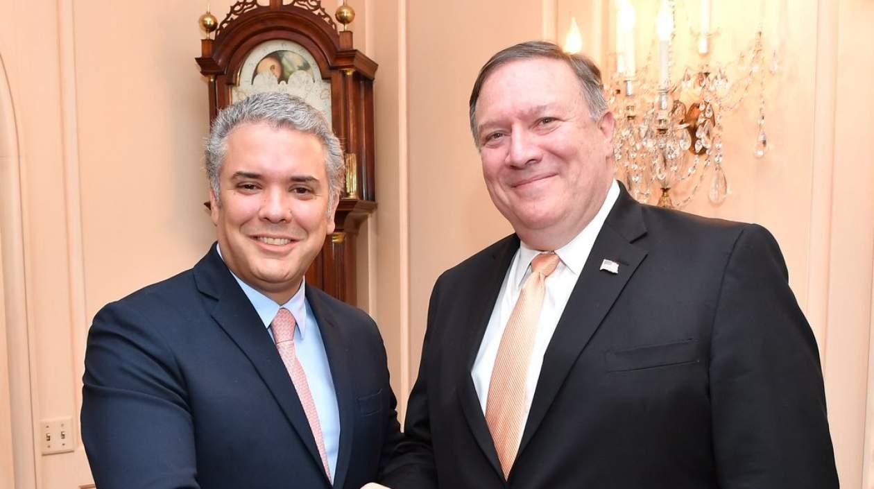 El presidente electo de Colombia, Iván Duque, y el secretario de Estado de Estados Unidos, Mike Pompeo.