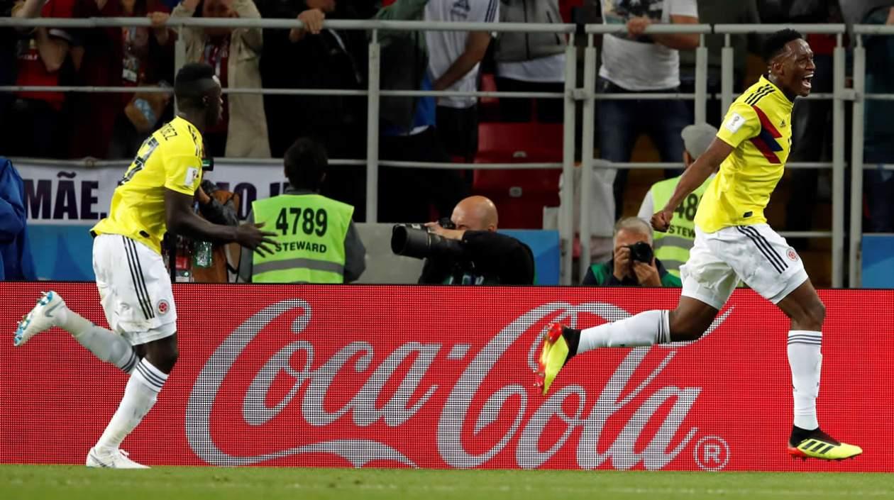  El defensa colombiano Yerry Mina celebra el gol ante Inglaterra.