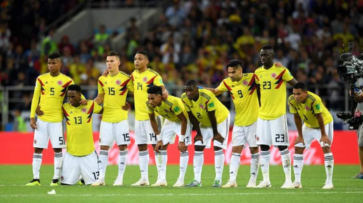 Jugadores de la Selección Colombia durante la tanda de penales ante Inglaterra.