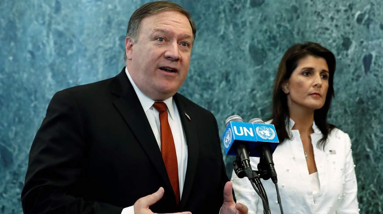 El secretario de Estado estadounidense, Mike Pompeo, y la embajadora de Estados Unidos ante la Organización de las Naciones Unidas (ONU), Nikki Haley